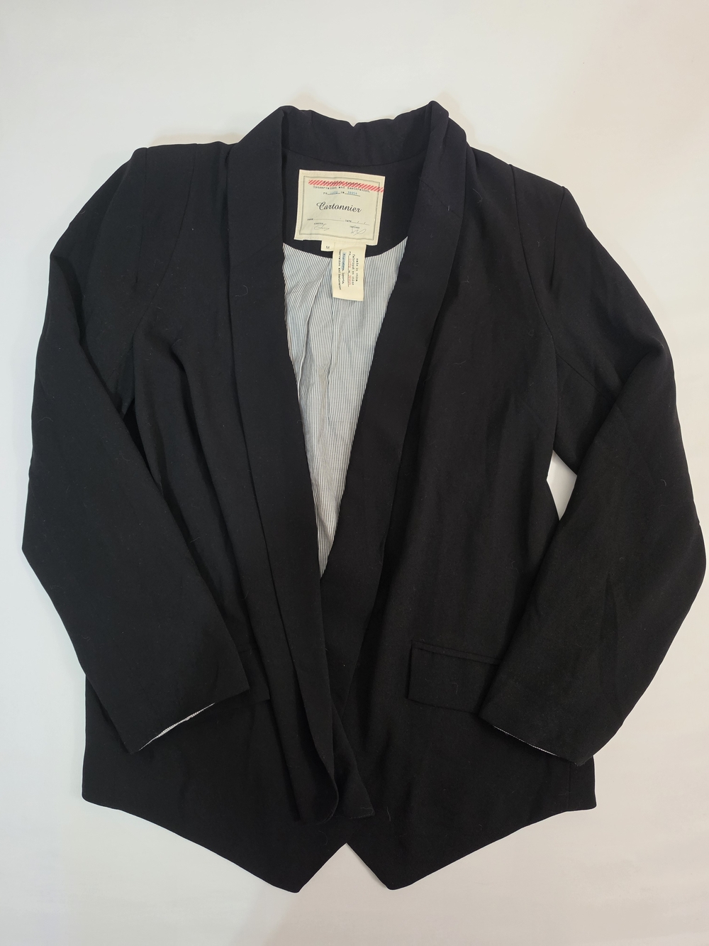 Anthropologie Cartonnier Black Draped Open Front Blazer Size M